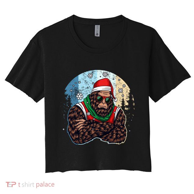 Cool Retro Christmas Big Foot Sasquatch Santa Claus Crop Top