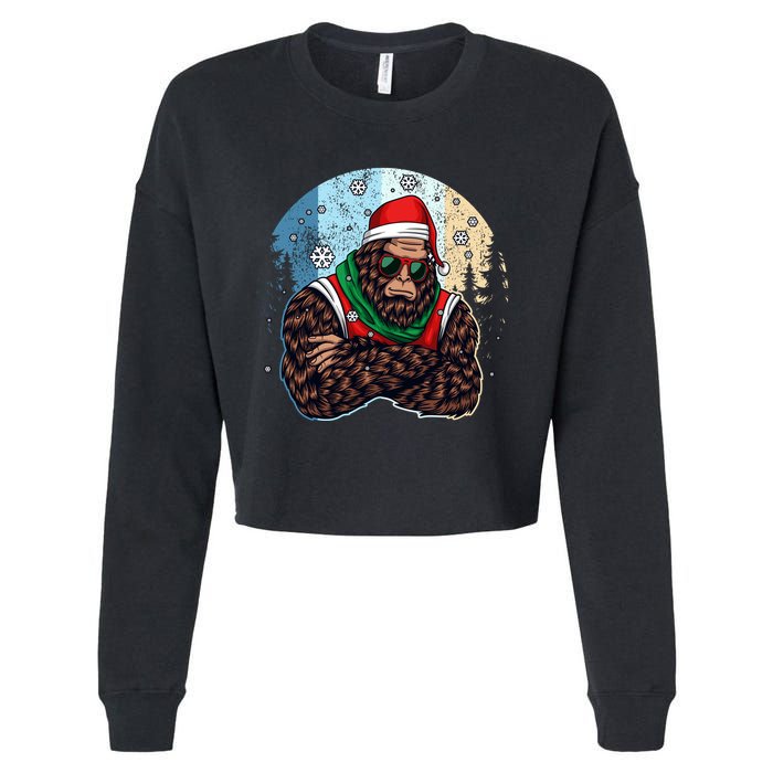 Cool Retro Christmas Big Foot Sasquatch Santa Claus Cropped Pullover Crew