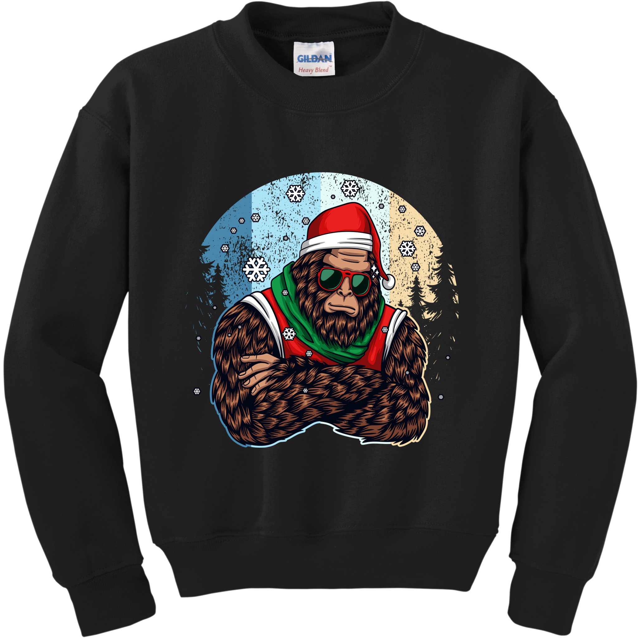 Cool Retro Christmas Big Foot Sasquatch Santa Claus Kids Sweatshirt