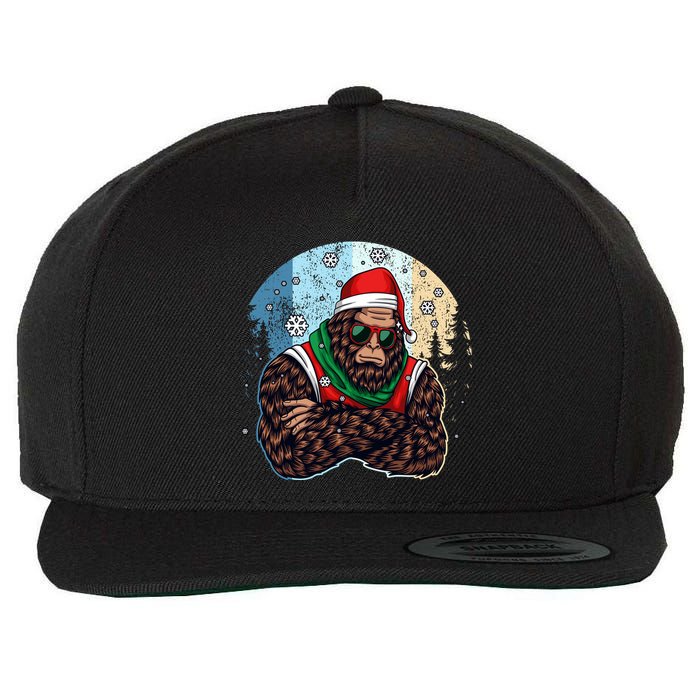 Cool Retro Christmas Big Foot Sasquatch Santa Claus Wool Snapback Cap