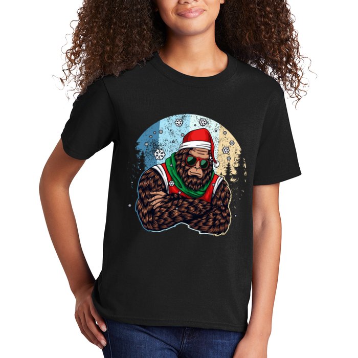 Cool Retro Christmas Big Foot Sasquatch Santa Claus Kids T-Shirt