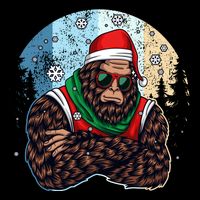 Cool Retro Christmas Big Foot Sasquatch Santa Claus Kids T-Shirt