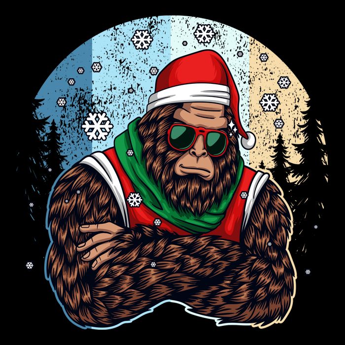Cool Retro Christmas Big Foot Sasquatch Santa Claus Kids T-Shirt