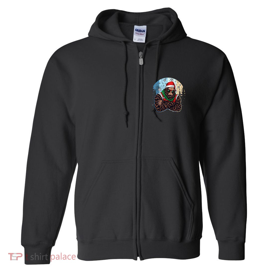 Cool Retro Christmas Big Foot Sasquatch Santa Claus Full Zip Hoodie