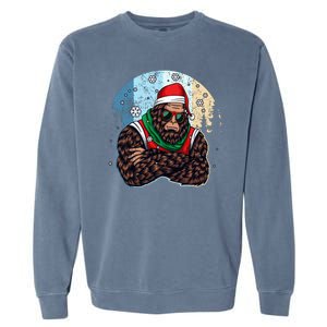 Cool Retro Christmas Big Foot Sasquatch Santa Claus Garment-Dyed Sweatshirt