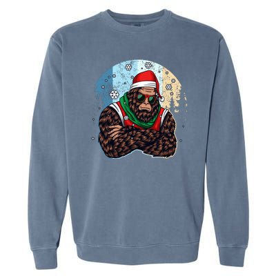 Cool Retro Christmas Big Foot Sasquatch Santa Claus Garment-Dyed Sweatshirt