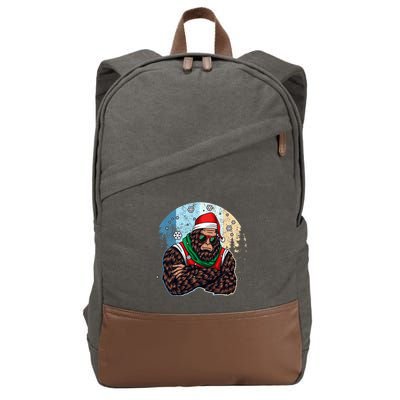 Cool Retro Christmas Big Foot Sasquatch Santa Claus Cotton Canvas Backpack