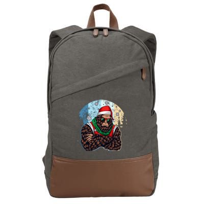 Cool Retro Christmas Big Foot Sasquatch Santa Claus Cotton Canvas Backpack