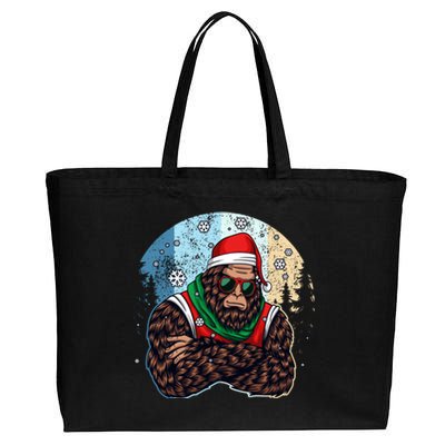 Cool Retro Christmas Big Foot Sasquatch Santa Claus Cotton Canvas Jumbo Tote