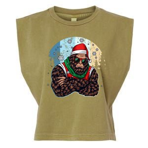 Cool Retro Christmas Big Foot Sasquatch Santa Claus Garment-Dyed Women's Muscle Tee