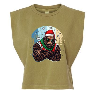 Cool Retro Christmas Big Foot Sasquatch Santa Claus Garment-Dyed Women's Muscle Tee