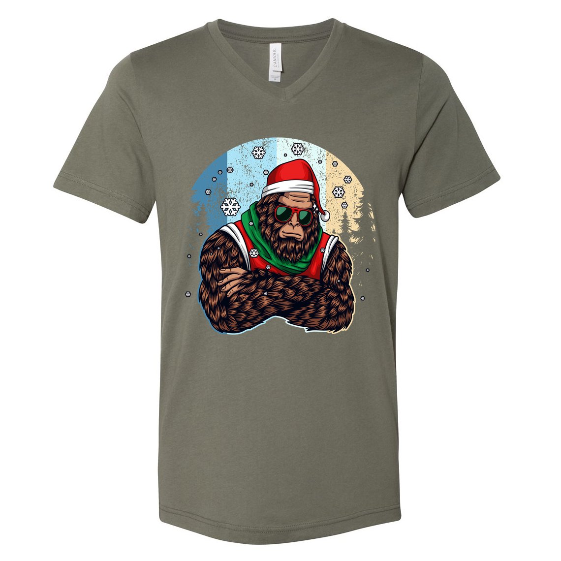 Cool Retro Christmas Big Foot Sasquatch Santa Claus V-Neck T-Shirt