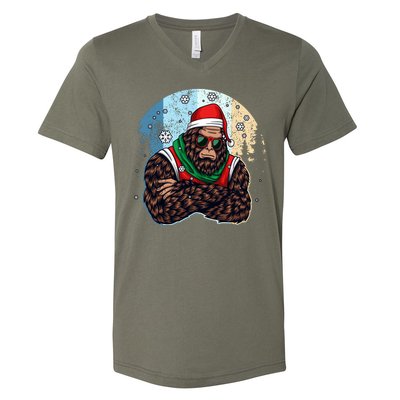 Cool Retro Christmas Big Foot Sasquatch Santa Claus V-Neck T-Shirt