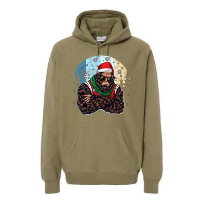 Cool Retro Christmas Big Foot Sasquatch Santa Claus Premium Hoodie