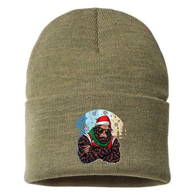 Cool Retro Christmas Big Foot Sasquatch Santa Claus Sustainable Knit Beanie