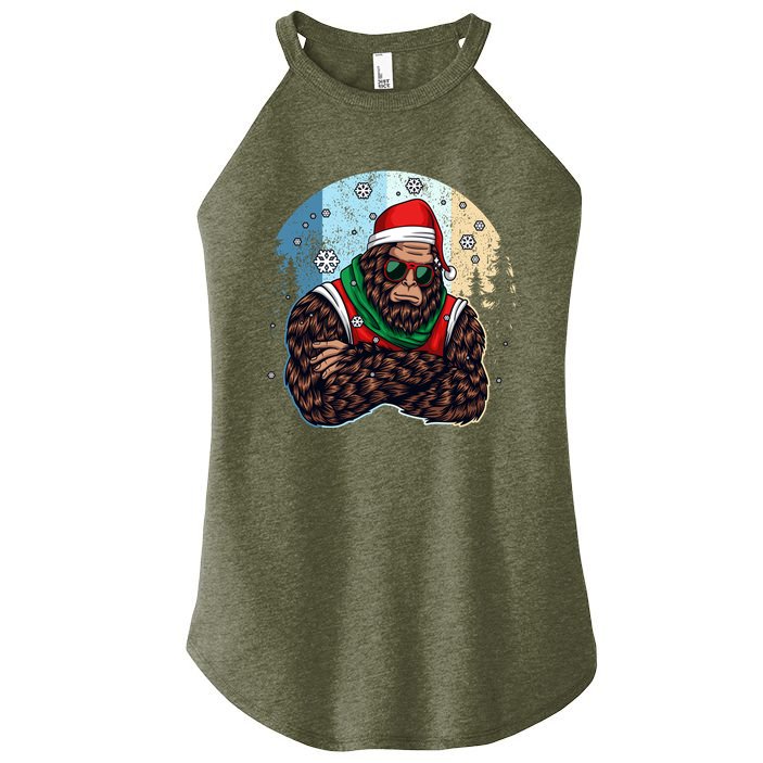 Cool Retro Christmas Big Foot Sasquatch Santa Claus Women's Perfect Tri Rocker Tank