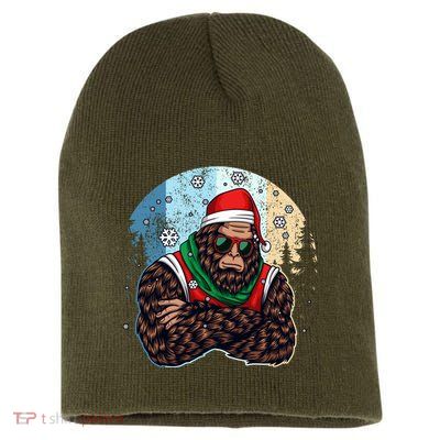 Cool Retro Christmas Big Foot Sasquatch Santa Claus Short Acrylic Beanie