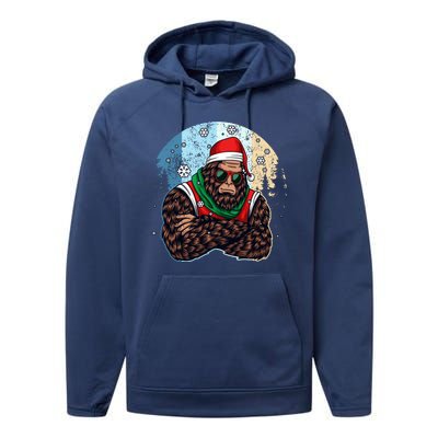 Cool Retro Christmas Big Foot Sasquatch Santa Claus Performance Fleece Hoodie