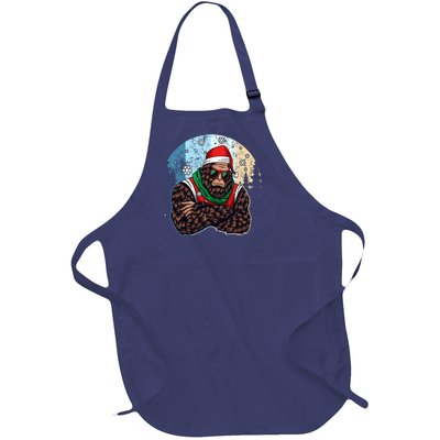 Cool Retro Christmas Big Foot Sasquatch Santa Claus Full-Length Apron With Pockets