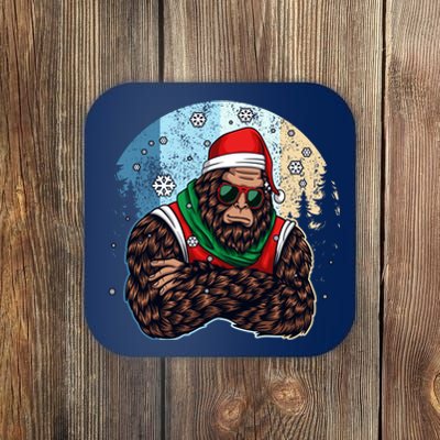 Cool Retro Christmas Big Foot Sasquatch Santa Claus Coaster