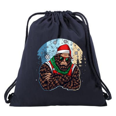 Cool Retro Christmas Big Foot Sasquatch Santa Claus Drawstring Bag