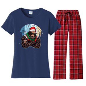 Cool Retro Christmas Big Foot Sasquatch Santa Claus Women's Flannel Pajama Set