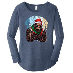 Cool Retro Christmas Big Foot Sasquatch Santa Claus Women's Perfect Tri Tunic Long Sleeve Shirt