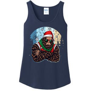 Cool Retro Christmas Big Foot Sasquatch Santa Claus Ladies Essential Tank