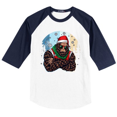 Cool Retro Christmas Big Foot Sasquatch Santa Claus Baseball Sleeve Shirt