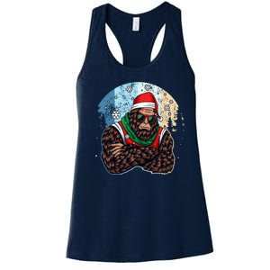 Cool Retro Christmas Big Foot Sasquatch Santa Claus Women's Racerback Tank