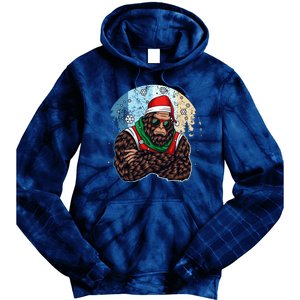 Cool Retro Christmas Big Foot Sasquatch Santa Claus Tie Dye Hoodie