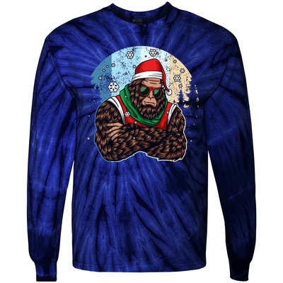 Cool Retro Christmas Big Foot Sasquatch Santa Claus Tie-Dye Long Sleeve Shirt