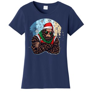 Cool Retro Christmas Big Foot Sasquatch Santa Claus Women's T-Shirt