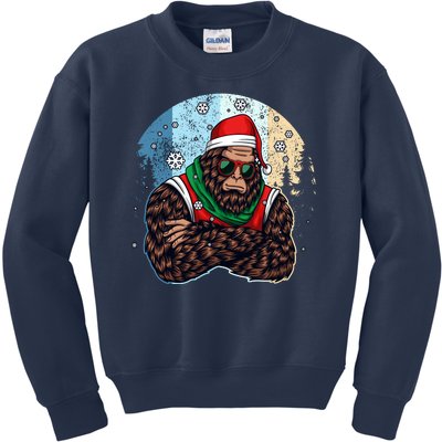 Cool Retro Christmas Big Foot Sasquatch Santa Claus Kids Sweatshirt