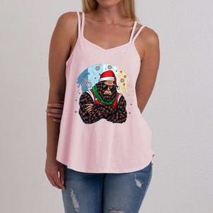 Cool Retro Christmas Big Foot Sasquatch Santa Claus Women's Strappy Tank