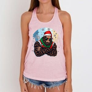 Cool Retro Christmas Big Foot Sasquatch Santa Claus Women's Knotted Racerback Tank