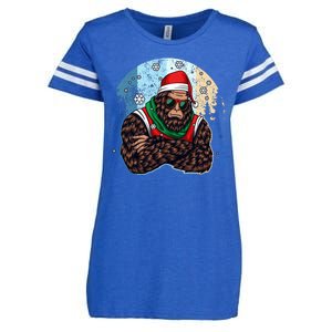 Cool Retro Christmas Big Foot Sasquatch Santa Claus Enza Ladies Jersey Football T-Shirt