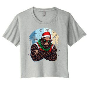 Cool Retro Christmas Big Foot Sasquatch Santa Claus Women's Crop Top Tee