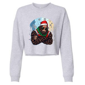 Cool Retro Christmas Big Foot Sasquatch Santa Claus Cropped Pullover Crew