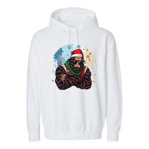 Cool Retro Christmas Big Foot Sasquatch Santa Claus Garment-Dyed Fleece Hoodie