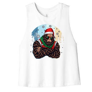 Cool Retro Christmas Big Foot Sasquatch Santa Claus Women's Racerback Cropped Tank