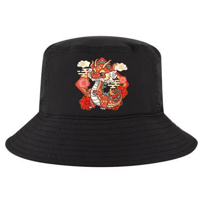 Cute Red Chinese New Year Of The Dragon 2024 Lunar Zodiac Cool Comfort Performance Bucket Hat