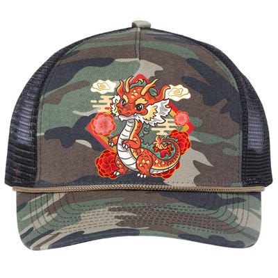 Cute Red Chinese New Year Of The Dragon 2024 Lunar Zodiac Retro Rope Trucker Hat Cap