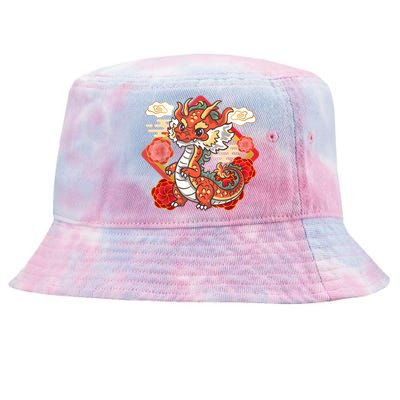 Cute Red Chinese New Year Of The Dragon 2024 Lunar Zodiac Tie-Dyed Bucket Hat