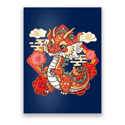 Cute Red Chinese New Year Of The Dragon 2024 Lunar Zodiac Poster