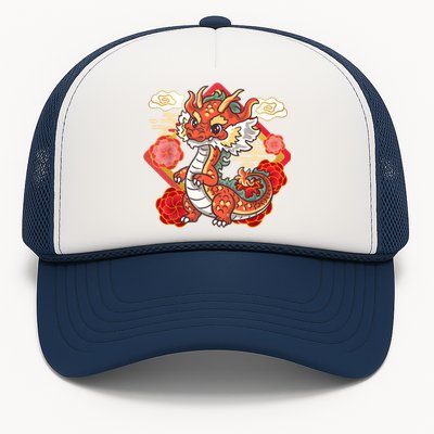 Cute Red Chinese New Year Of The Dragon 2024 Lunar Zodiac Trucker Hat