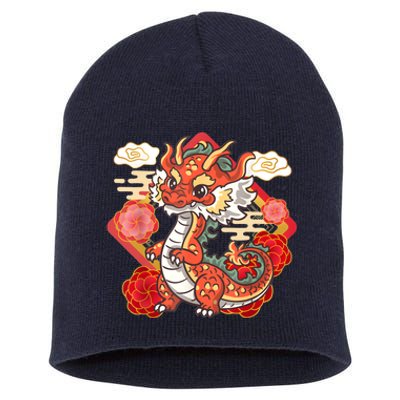 Cute Red Chinese New Year Of The Dragon 2024 Lunar Zodiac Short Acrylic Beanie