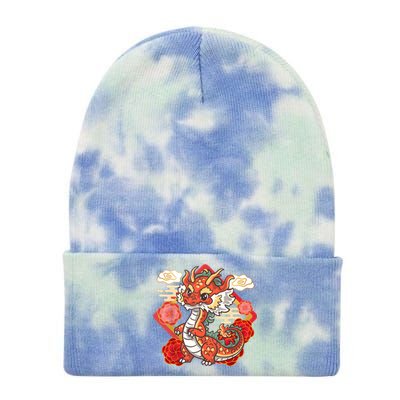 Cute Red Chinese New Year Of The Dragon 2024 Lunar Zodiac Tie Dye 12in Knit Beanie