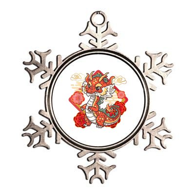 Cute Red Chinese New Year Of The Dragon 2024 Lunar Zodiac Metallic Star Ornament