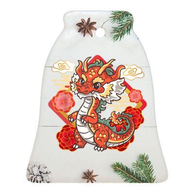 Cute Red Chinese New Year Of The Dragon 2024 Lunar Zodiac Ceramic Bell Ornament